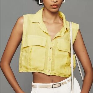 Anthropologie Pilcro Linen Sleeveless Cropped Shirt medium